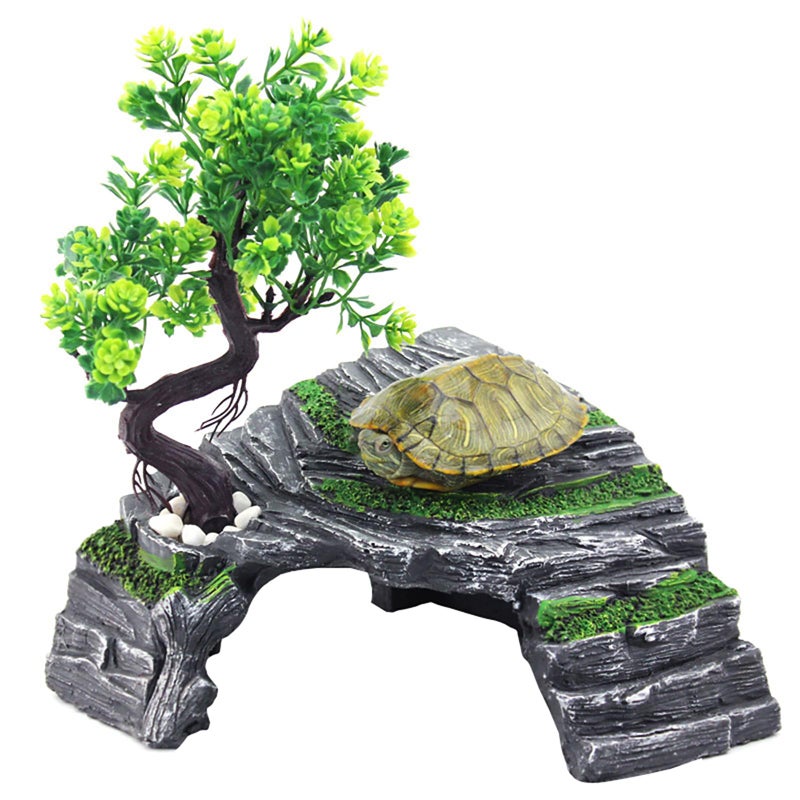 OMEM Reptile Box Shelter Terrarium Hideout Caves Turtle Ramp Basking Platform Habitat Decor Humidify Hide Cave Resin Rock - Image 3